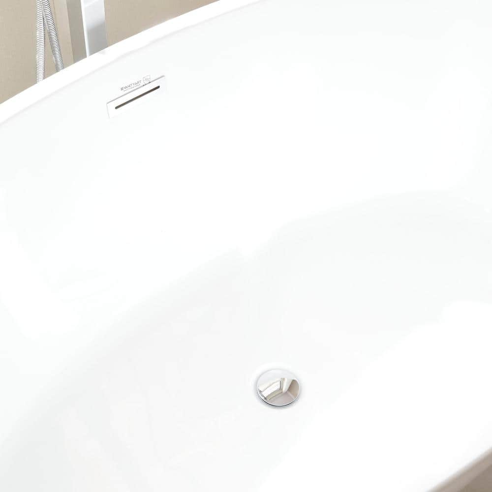 White Acrylic Freestanding Soaking Bathtub, 55.1"