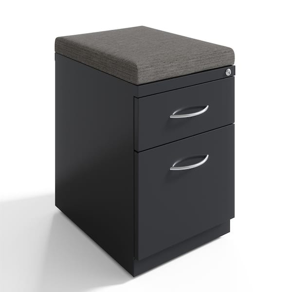 Hirsh 20 in. D 2-Drawer Charcoal/Chinchilla Metal Letter Width 15 in. W Mobile Pedestal File Cabinet Box-File and Seat Cushion