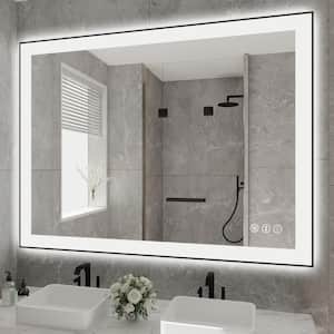 48 in. W x 36 in. H Rectangular Aluminum Framed Backlit and Front light LED wall mounted Bathroom Vanity Mirror in Black