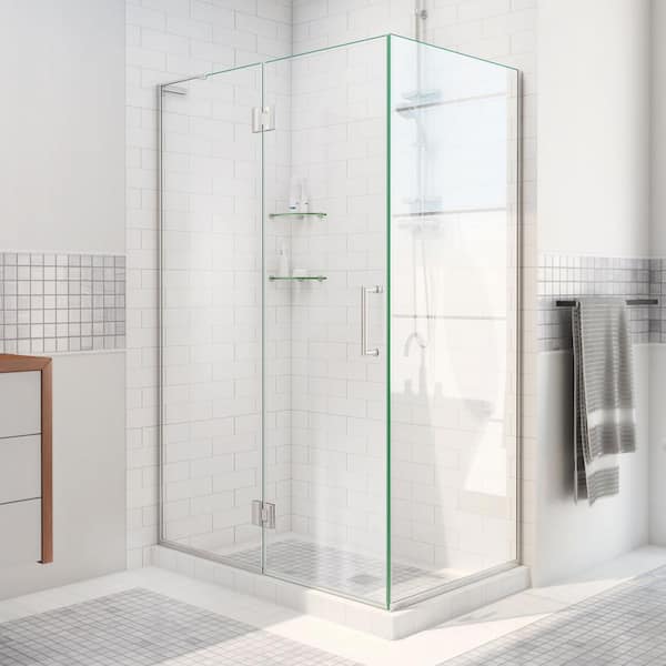 Unidoor-X 30-3/8 in. W x 34 in. D x 72 in. H Frameless Hinged Shower Enclosure in Brushed Nickel