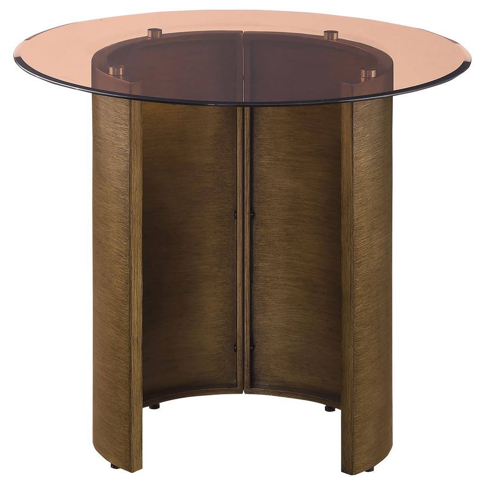 Morena Round Bronze Metal End Table with Tawny Glass Top
