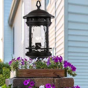 Boardwalk 23.5 in. 1-Light Black Outdoor Lamp Post Light Fixture with Water Glass