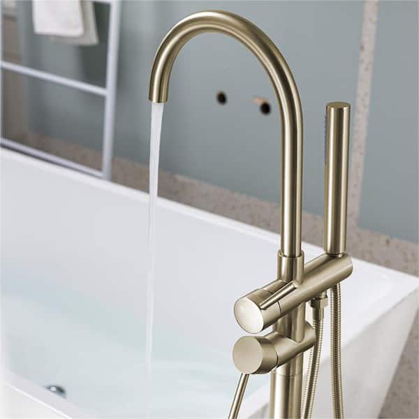 Tahanbath Single-Handle Standing High Flow Shower Faucets with Handheld Shower in Brushed Gold