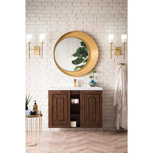 Alicante' 39.4 in. W x 15.6 in. D x 29.4 in. H Bathroom Vanity in Mid Century Acacia with White Glossy Resin Top