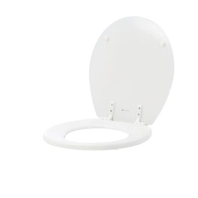 Round Closed Front Enameled Wood Toilet Seat in White Removes for Easy Cleaning