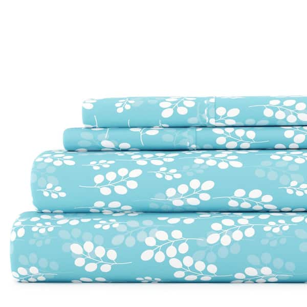 Becky Cameron 4-Piece Pale Blue Floral Microfiber Queen Sheet Set