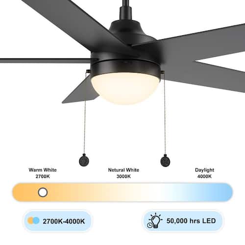 Zaire 52 in. Color Changing Integrated LED Indoor Matte Black 5-Speed DC Ceiling Fan with Light Kit and Pull Chain Ceiling Fans