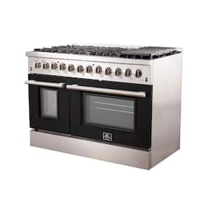 Galiano 48 in. 6.58 cu. ft Double Oven Dual Fuel Range with Gas Stove and Electric Oven in. Stainless Steel w/Black Door