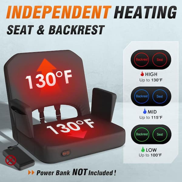 2PK Extra Wide Heated Stadium Seat w/ Back Support and Armrest, 3-Level Heating, Thick Padded Cushion for Outdoor Sports