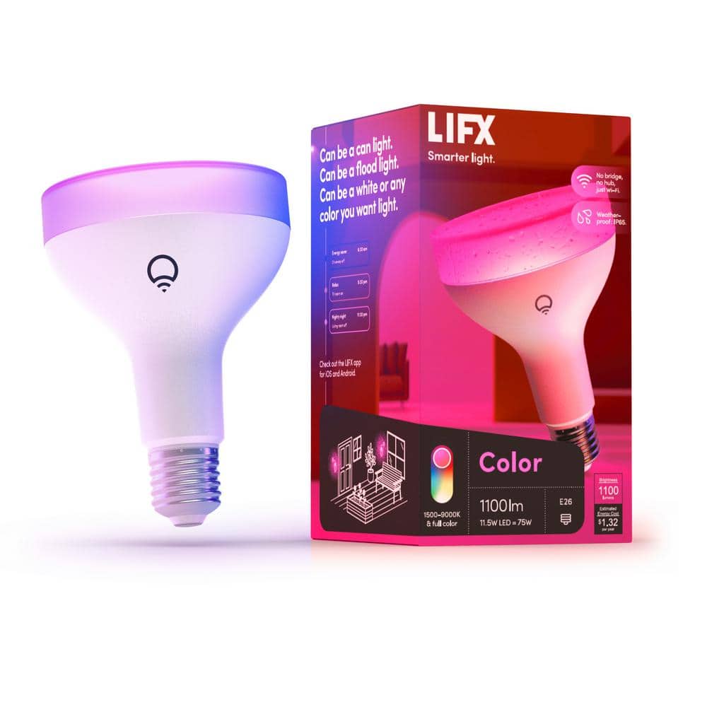 LIFX 75-Watt Equivalent BR30 RGB Multi-Color Smart Wi-Fi E26 LED Light Bulb, Works w/ Alexa/Hey Google/HomeKit Tunable White -  LHB30E26US