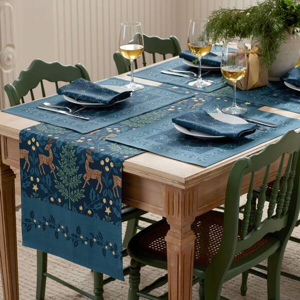 Company Cotton Reindeer 16 in. W x 108 in. L Blue Seasonal Cotton Table Runner