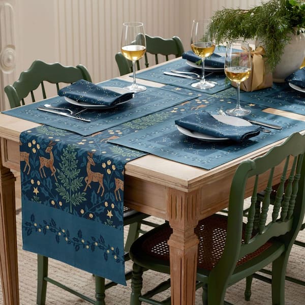 Company Cotton Reindeer 16 in. W x 90 in. L Blue Seasonal Cotton Table Runner