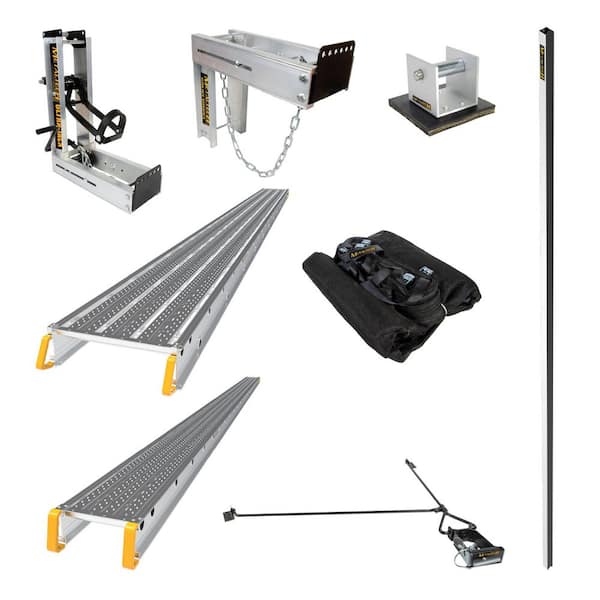 MetalTech Ultra-Jack 24 ft. x 24 ft. Aluminum Pump Jack Scaffolding System with Anti-Slip Base, Net, and Scaffold Stagings