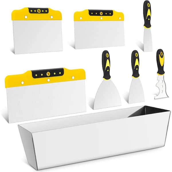 9.9" 8-Piece Stainless Steel Drywall Hand Tools Kit with Ergonomic Grip Includes Putty Knives Taping Knives Scraper Mud