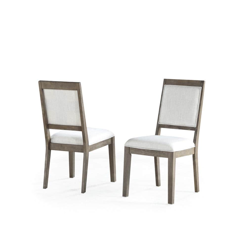 Washed Grey Solid Wood and Linen Upholstered High Side Chair Set