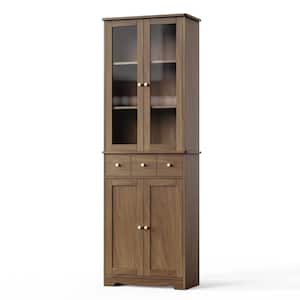 23.6 in. W x 11.8 in. D x 70 in. H Brown Linen Cabinet with 2 Glass Doors and 3-Drawers for Bedroom