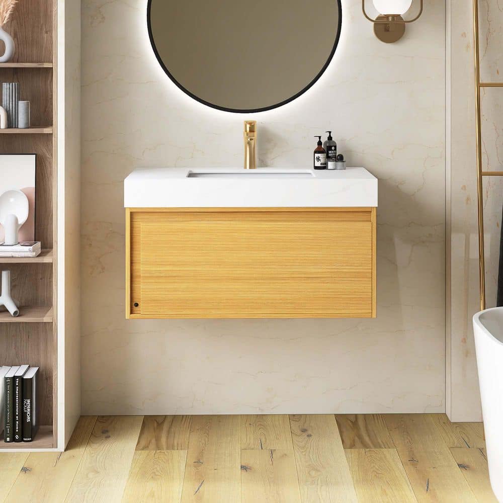 帽子 NICENESS SYLVAIN OFF WHITE L Yingze 36 in. Wall-Mounted Single Sink Light Oak Bath Vanity with