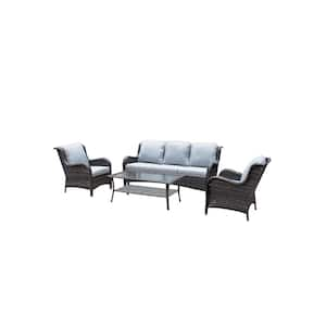 Bertha Gray 4-Piece Wicker Patio Conversation Set with Gray Cushions