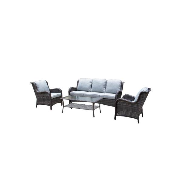 DIRECT WICKER DW 4-Piece Wicker Patio Conversation Set with Gray Cushions