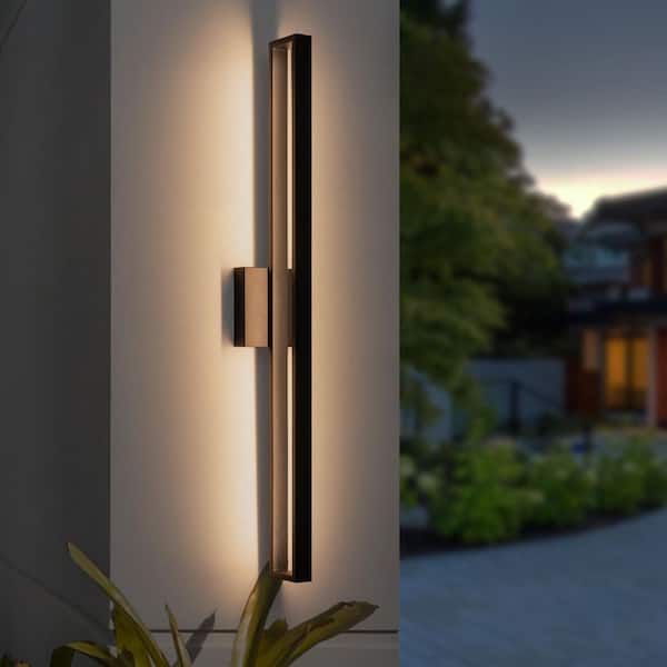 31.69 in. 1-Light Matte Black Modern Rectangle Integrated LED Outdoor Wall Lantern Sconce