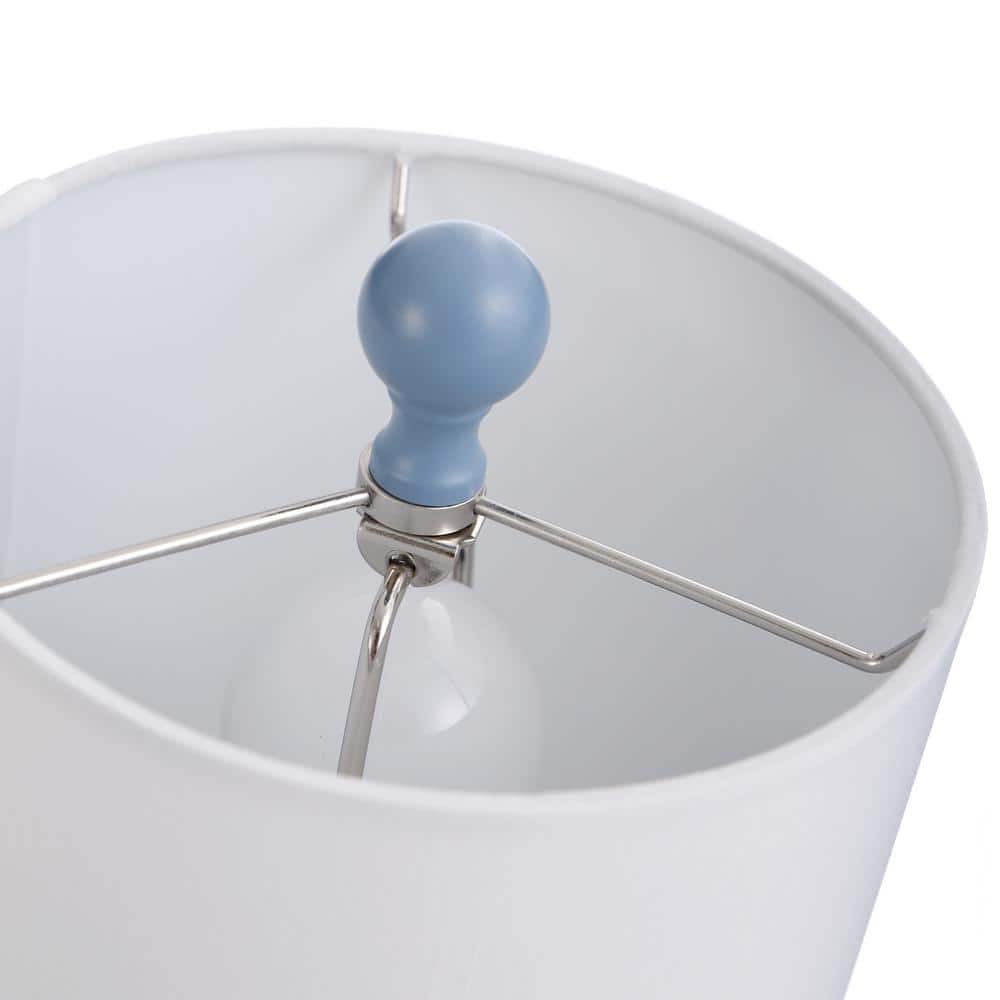 Blue Ceramic Table Lamp with White Hardback Shade
