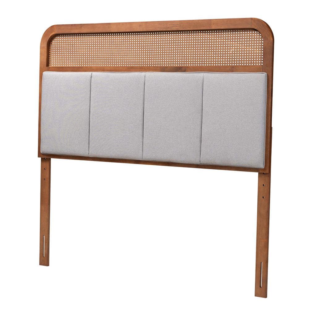 Esti King Walnut and Gray Upholstered Headboard with Rattan