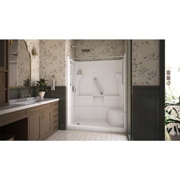 Accessible Living Harmony 60 in. L x 30 in. W x 74 in. H Alcove Shower Kit LH Drain w/Wall, Pan, Bars and Rods in Chrome