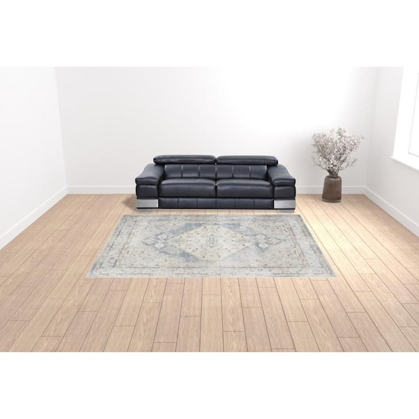 9 ft. x 12 ft. Light Blue Oriental Power Loom Distressed Area Rug