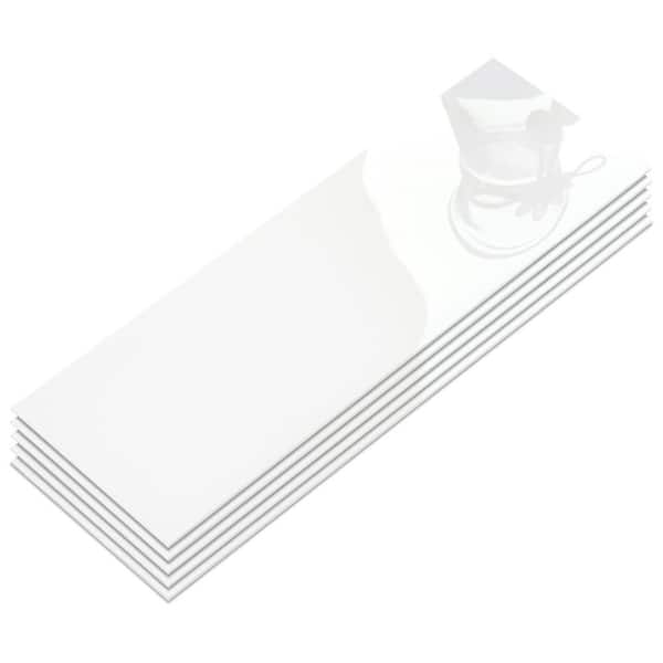 Subway Pure White 4 in. x 12 in. Glossy Vinyl Peel and Stick Backsplash Acrylic Wall Tile (30-Pack)