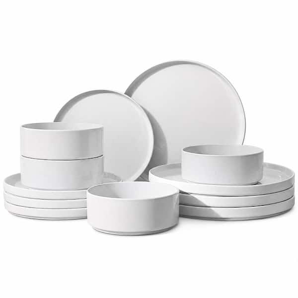 Nebula 12-Piece Speckled White Stoneware Dinnerware Set Service for 4 Dinnerware Sets 17.63 x 13.19 x 7.91