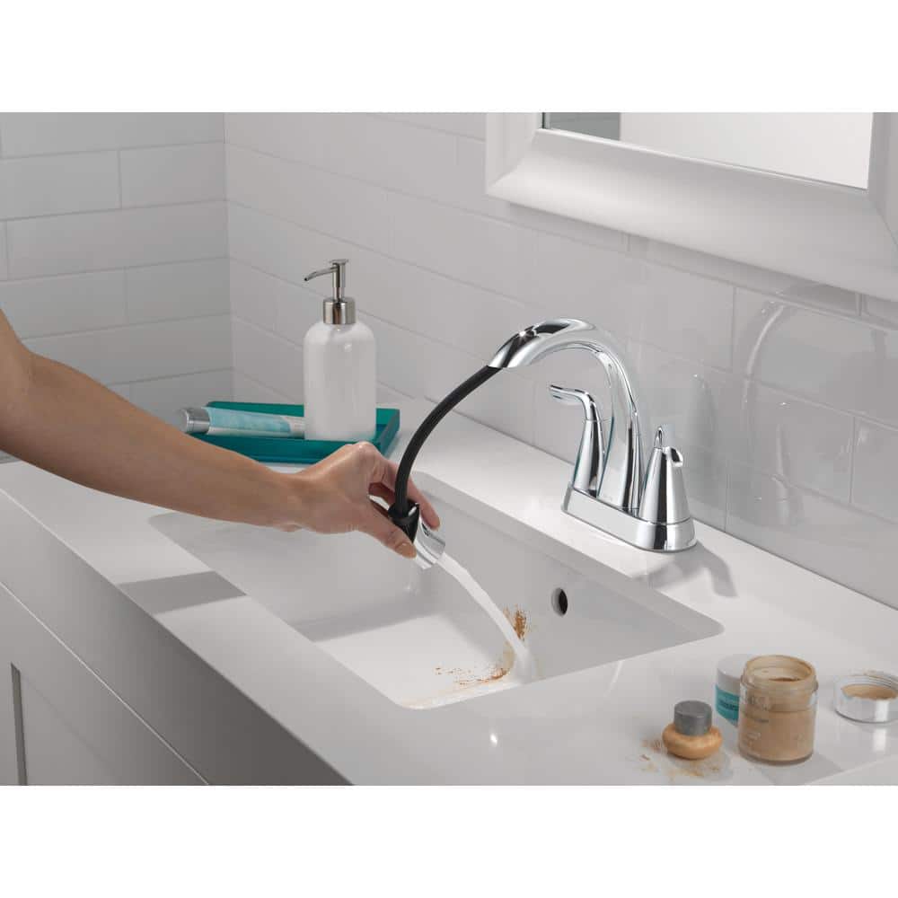 Chrome Dual Handle Pull-Down Bathroom Faucet with Sprayer