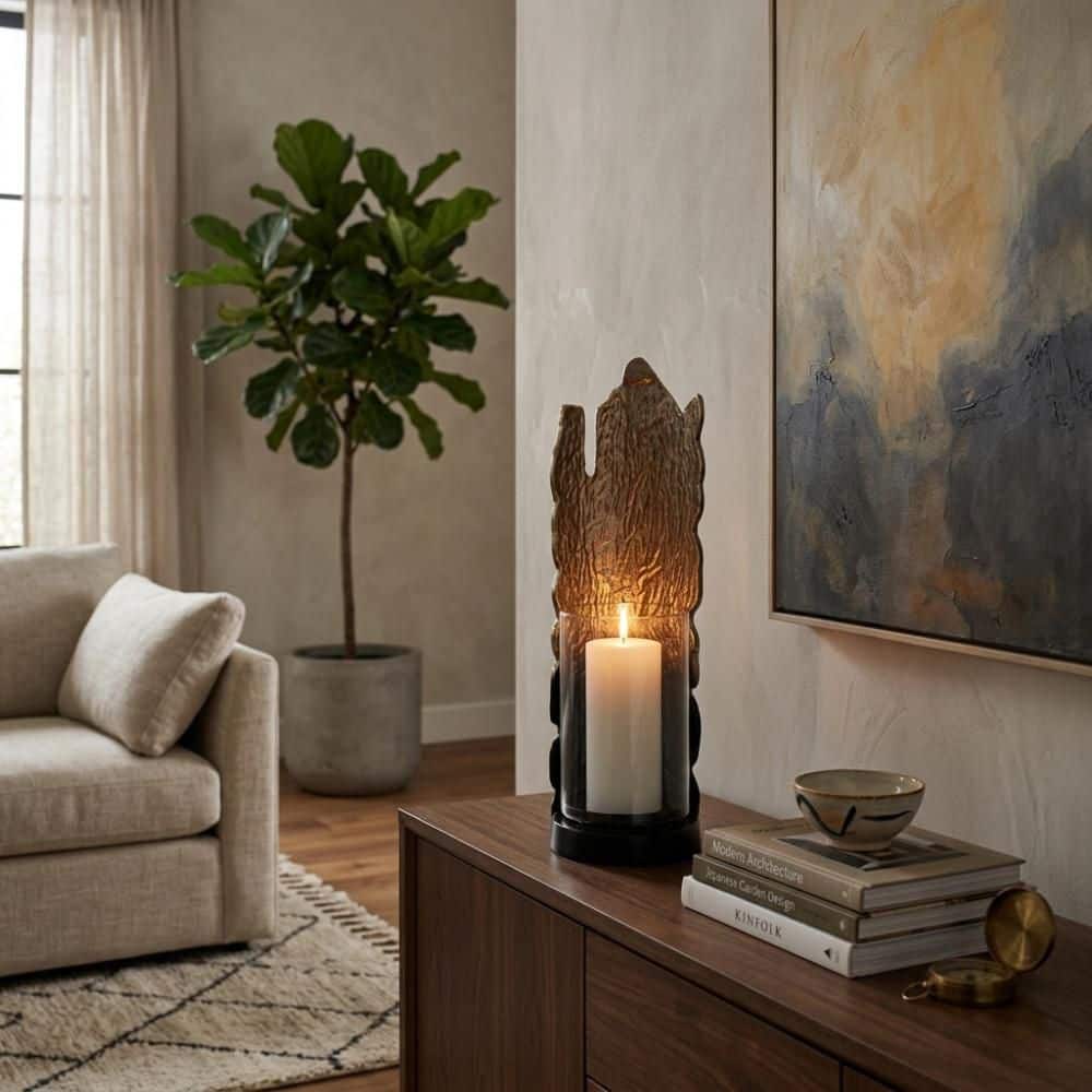 14 in. Gold Metal Glass Sculptural Hurricane Candle Holder price history on PriceWatchPro
