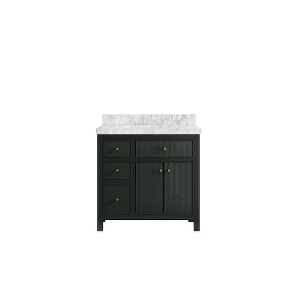 Willow Collections Sonoma 36 in. W x 22 in. D x 36 in. H Single Sink Bath Vanity Center in Dark Green with 2 in. Carrara Marble Top