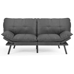 70.86 in. Dark Grey Linen Convertible Full Size Memory Foam Loveseat Sofa with Adjustable Backrest and Armrests