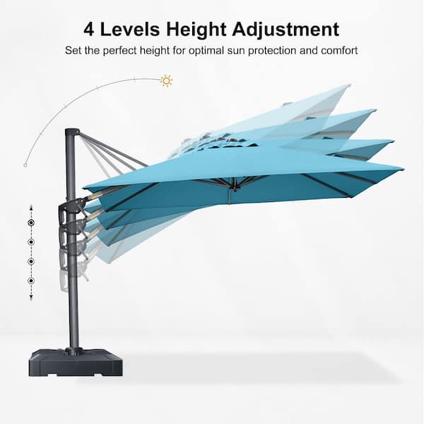 8 ft. Square Patio Umbrella Offset Outdoor Cantilever Umbrella for Poolside with 360° Rotation in Turquoise Blue