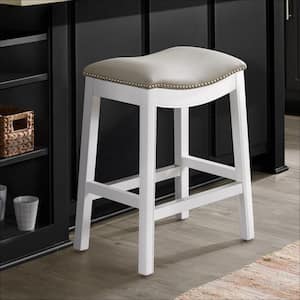 Williston 26 in. Rectangle White Backless Wood Counter Height Stool with Cushioned Seat