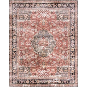 Emelina Traditional Persian Machine Washable Red 8 ft. x 10 ft. Indoor Rectangle Area Rug