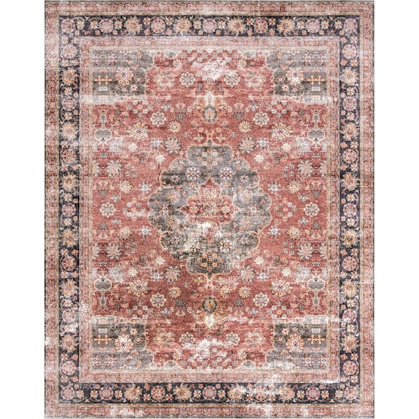nuLOOM Emelina Traditional Persian Machine Washable Red 8 ft. x 10 ft. Indoor Rectangle Area Rug
