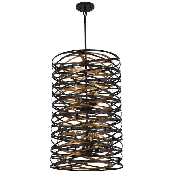 Minka Lavery Vortic Flow 8-Light Dark Bronze with Mosaic Gold Interior Pendant