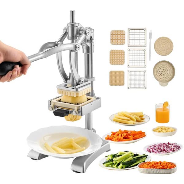 Commercial French Fry Cutter, Stainless Steel Vegetable and Fruit Chopper with 3 Interchangeable Blades