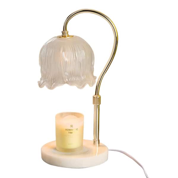 OLUZO 16.3 in. Modern Melting Wax Lamp Table Lamp with White Glass Shade and White Marble Base (GU10 Bulb Included)