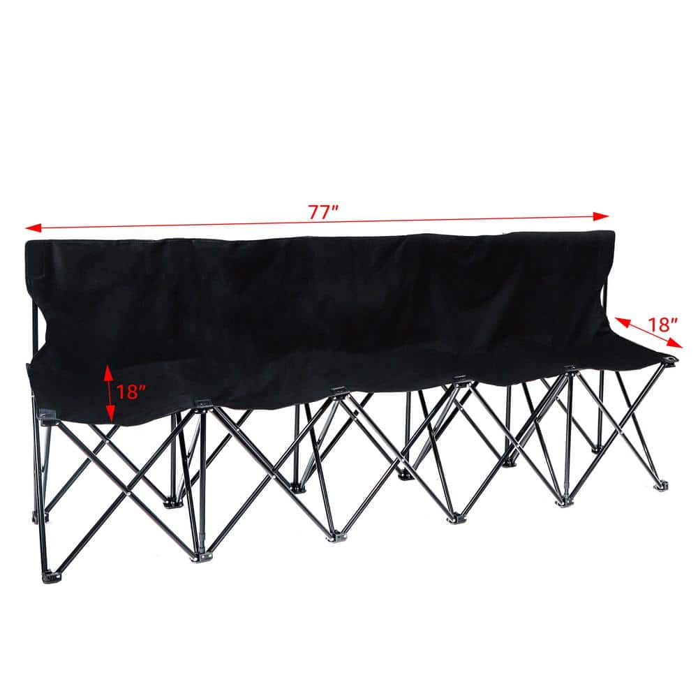 Black Portable 5-Seater Folding Team Sports Bench with Back
