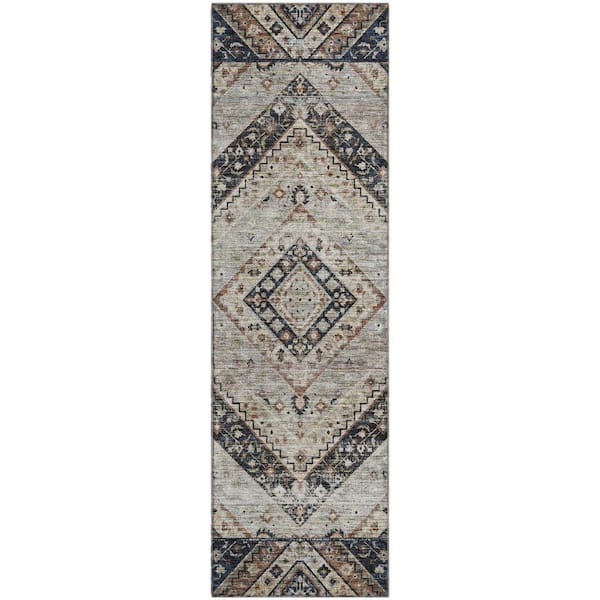 Mayfield Premium Machine Washable Abstract AMF2195 Black 2 ft. x 7 ft. Runner Rug