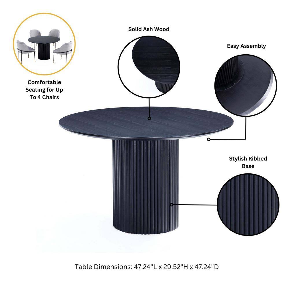 Black Ash Wood Round Dining Table with 4 Cane Chairs