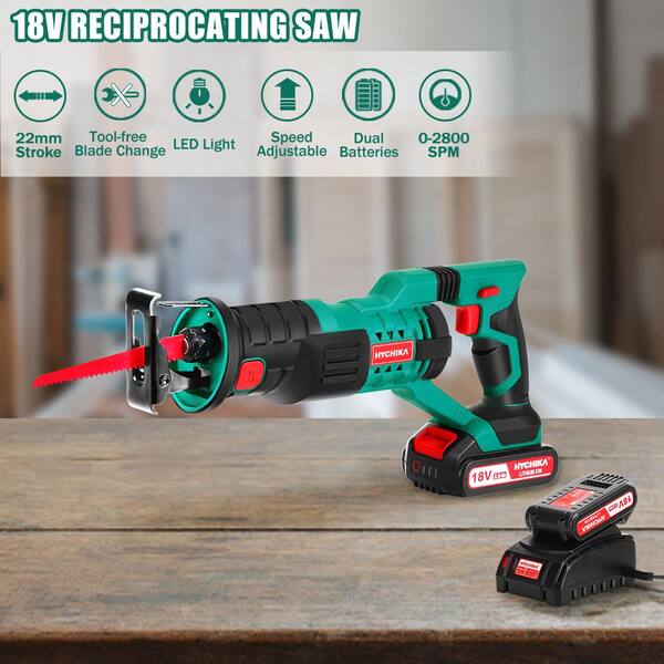 HYCHIKA Cordless Reciprocating Saw 20-Volt 2Ah Batteries Saw Blades  0-2800SPM Variable Speed LED Light for Wood Metal US-RS22D The Home Depot