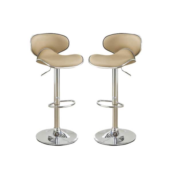 SIMPLE RELAX 44 in. Adjustable Brown Faux Leather Low Back Metal Bar Stools (Set of 2)