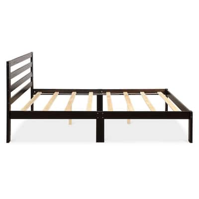 77 in. L x 43.5 in. W x 36.5 in. H Espresso Wood Platform Bed Twin Size Bed Frame