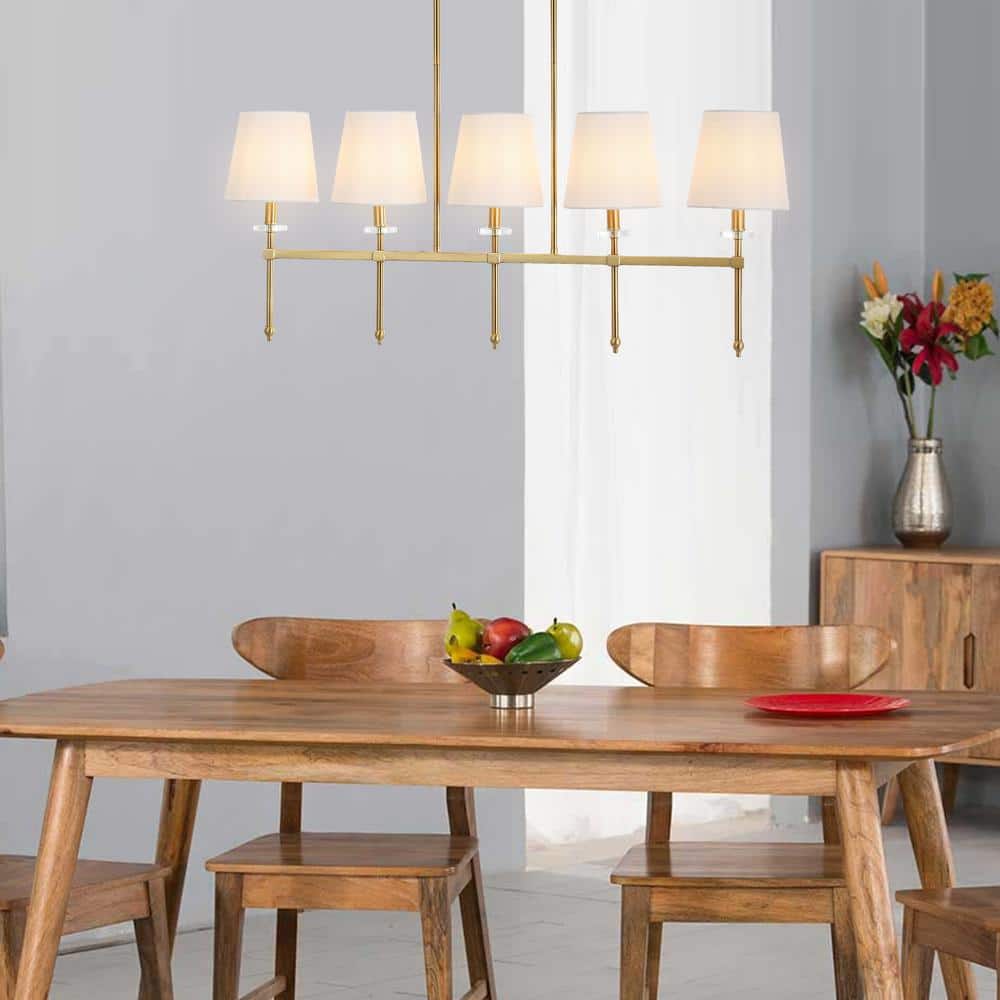 Sophie Classic 38.5" Brass Gold Linear LED Pendant with Ivory Linen Shades
