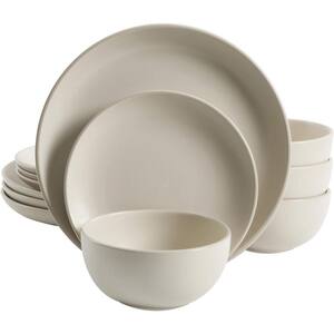 12-Piece Modern Cream Stoneware Dinnerware Set (Service for 4)