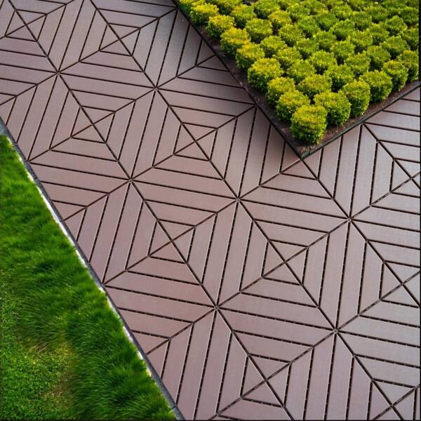 Tidoin Outdoor 1 ft. x 1 ft. Composite Interlocking Tile Deck Tile in Brown(27 Per Box)